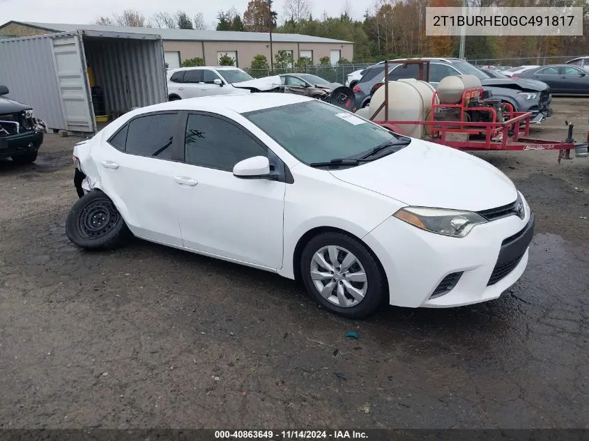 2016 Toyota Corolla Le VIN: 2T1BURHE0GC491817 Lot: 40863649