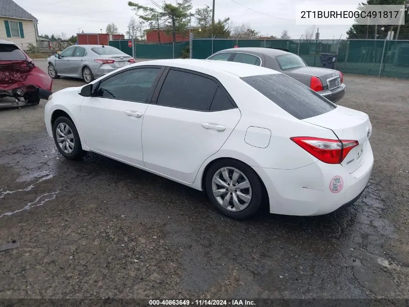 2016 Toyota Corolla Le VIN: 2T1BURHE0GC491817 Lot: 40863649