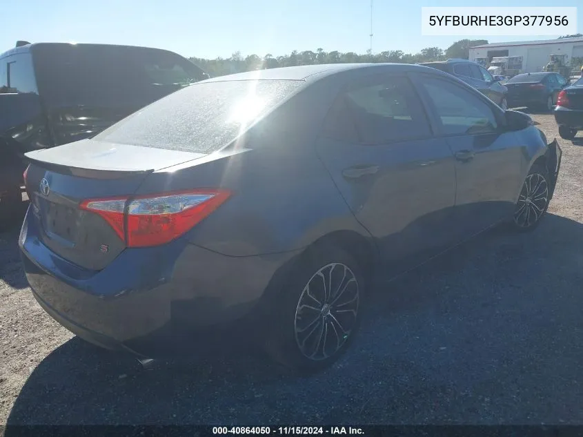 2016 Toyota Corolla S Plus VIN: 5YFBURHE3GP377956 Lot: 40864050