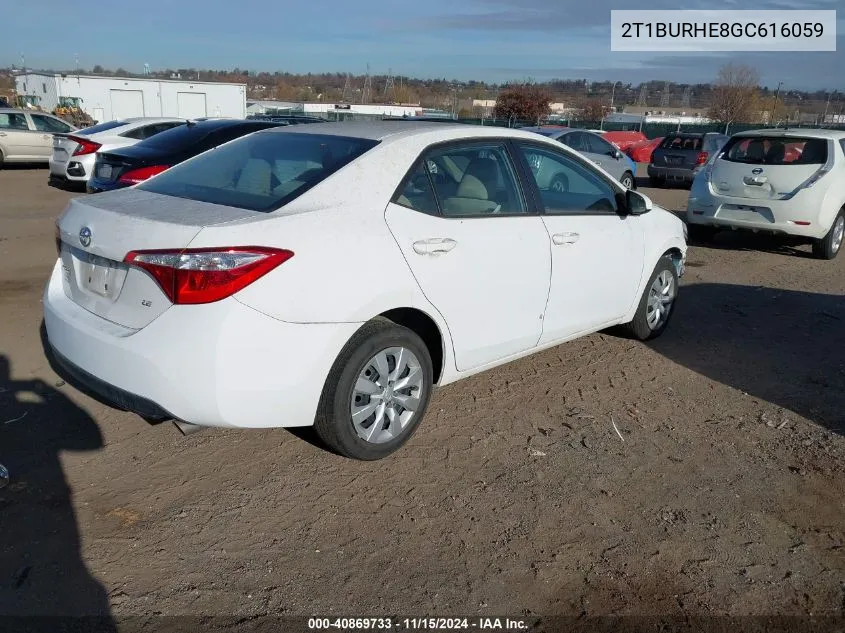 2016 Toyota Corolla Le VIN: 2T1BURHE8GC616059 Lot: 40869733