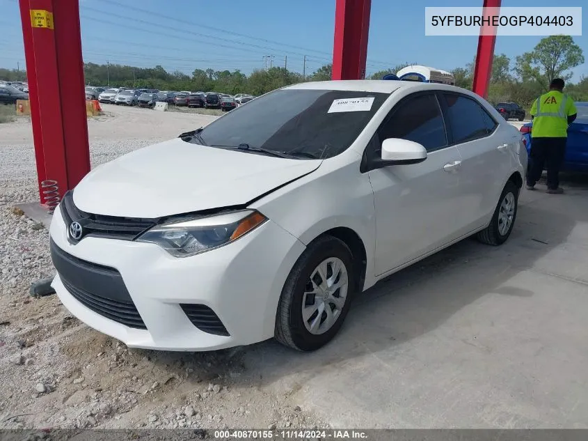 2016 Toyota Corolla L VIN: 5YFBURHEOGP404403 Lot: 40870155