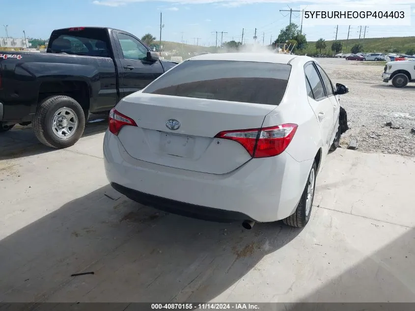 2016 Toyota Corolla L VIN: 5YFBURHEOGP404403 Lot: 40870155