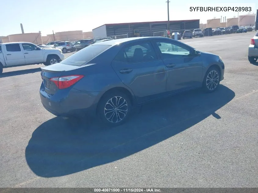 2016 Toyota Corolla S Plus VIN: 5YFBURHEXGP428983 Lot: 40871500