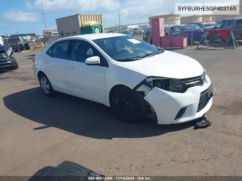 5YFBURHE5GP403165 2016 Toyota Corolla Le