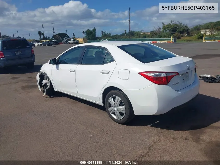 5YFBURHE5GP403165 2016 Toyota Corolla Le