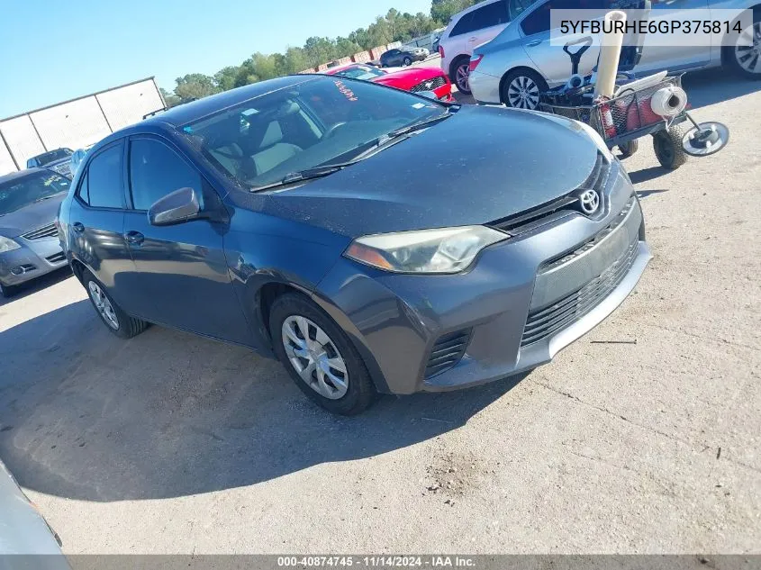 2016 Toyota Corolla L VIN: 5YFBURHE6GP375814 Lot: 40874745