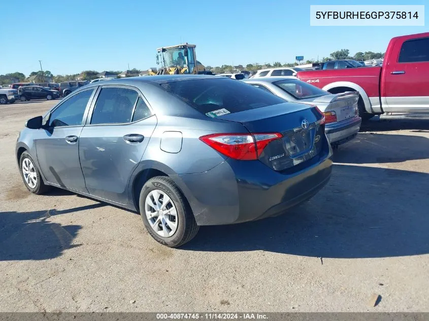 2016 Toyota Corolla L VIN: 5YFBURHE6GP375814 Lot: 40874745