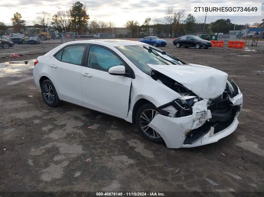 2016 Toyota Corolla Le Premium VIN: 2T1BURHE5GC734649 Lot: 40876140