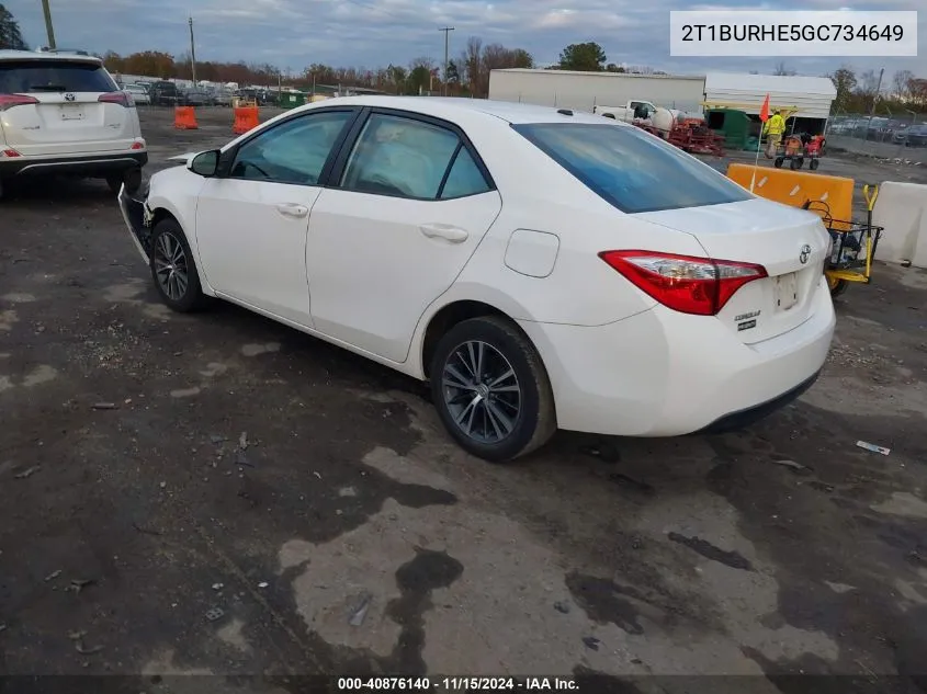 2016 Toyota Corolla Le Premium VIN: 2T1BURHE5GC734649 Lot: 40876140