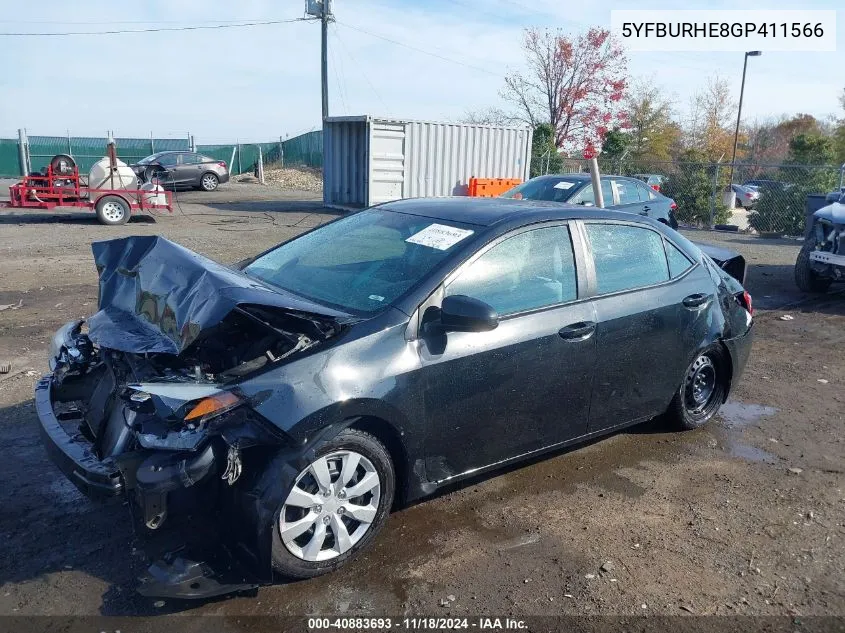 2016 Toyota Corolla Le VIN: 5YFBURHE8GP411566 Lot: 40883693