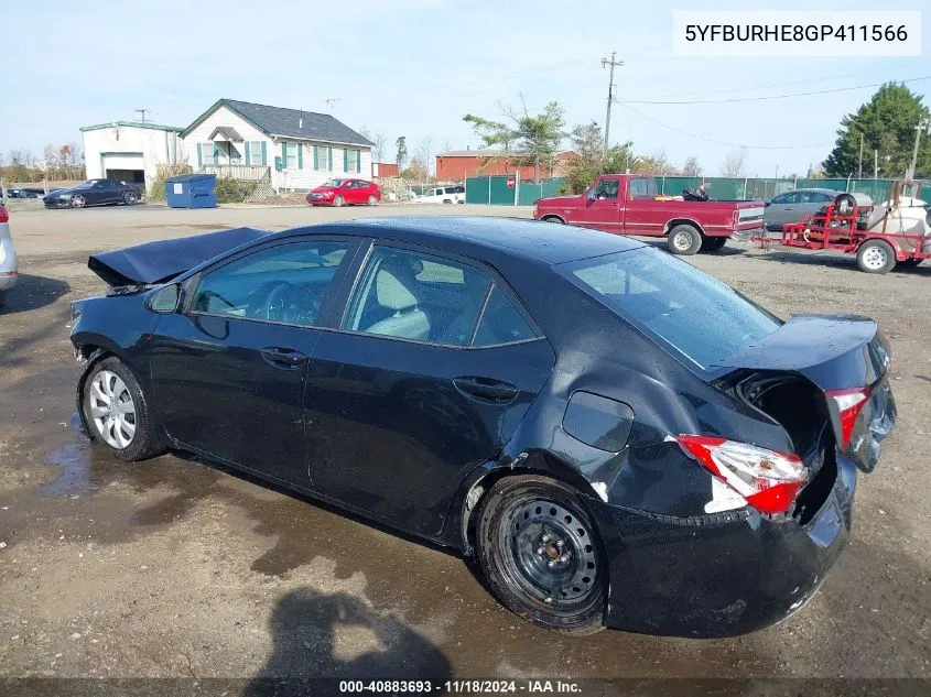 2016 Toyota Corolla Le VIN: 5YFBURHE8GP411566 Lot: 40883693