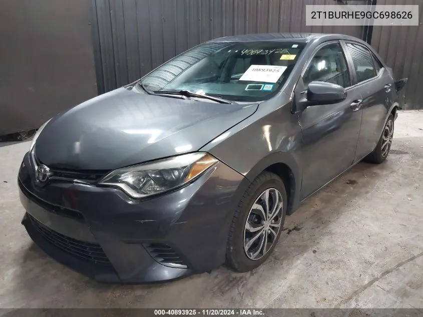 2016 Toyota Corolla Le VIN: 2T1BURHE9GC698626 Lot: 40893925