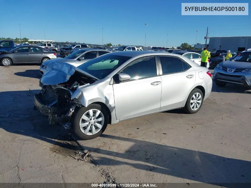 2016 Toyota Corolla Le VIN: 5YFBURHE4GP500180 Lot: 40919599