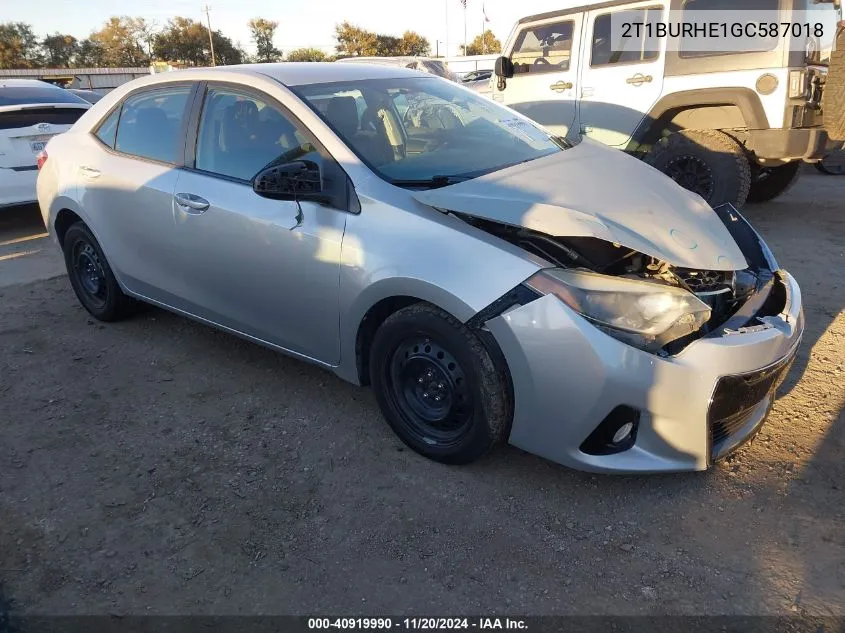 2016 Toyota Corolla S VIN: 2T1BURHE1GC587018 Lot: 40919990