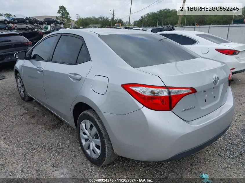 2016 Toyota Corolla Le VIN: 2T1BURHE2GC552245 Lot: 40924276