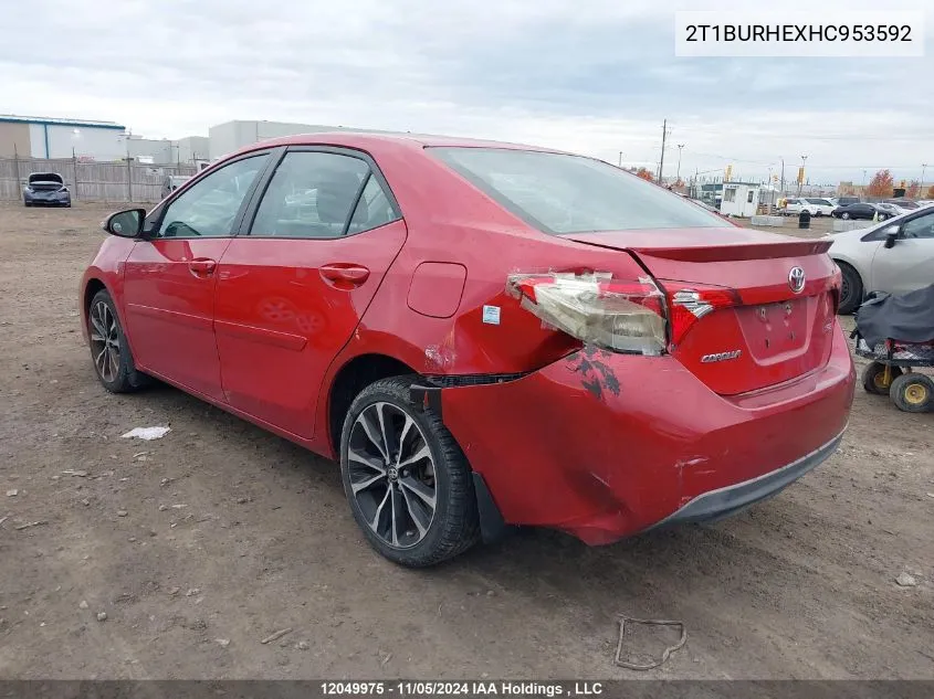 2017 Toyota Corolla Se VIN: 2T1BURHEXHC953592 Lot: 12049975