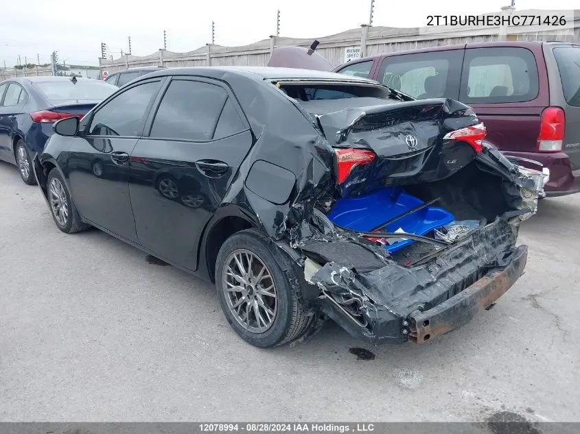 2017 Toyota Corolla Le VIN: 2T1BURHE3HC771426 Lot: 12078994