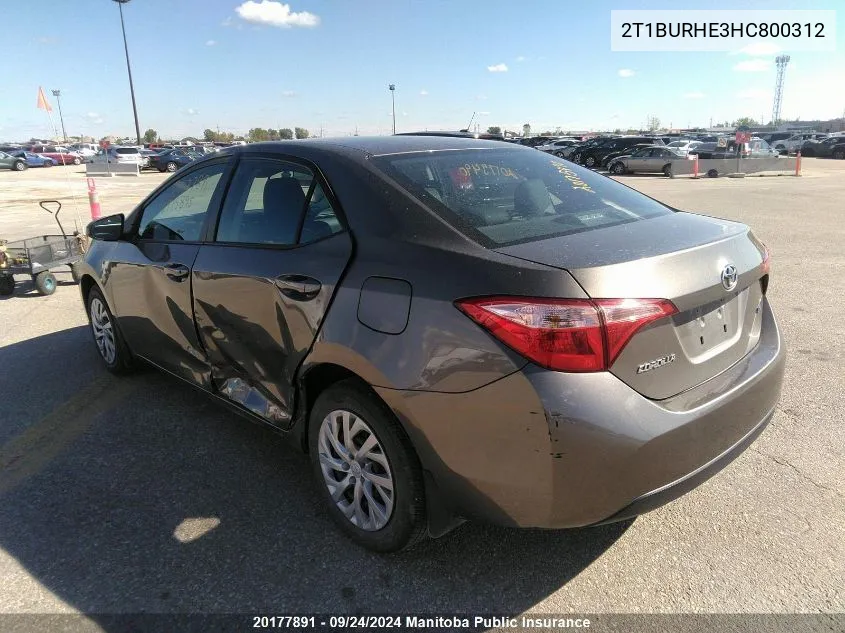 2017 Toyota Corolla Le VIN: 2T1BURHE3HC800312 Lot: 20177891