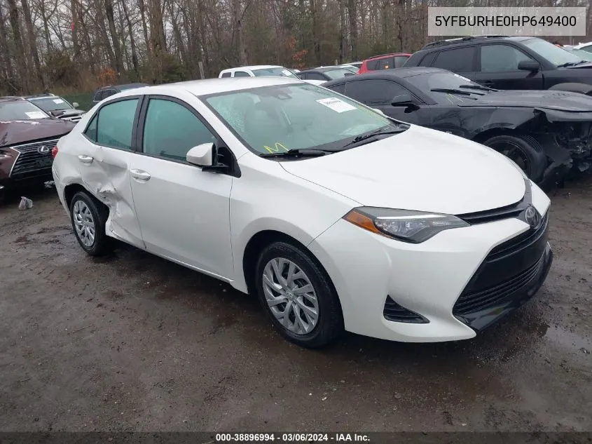 2017 Toyota Corolla Le VIN: 5YFBURHE0HP649400 Lot: 38896994