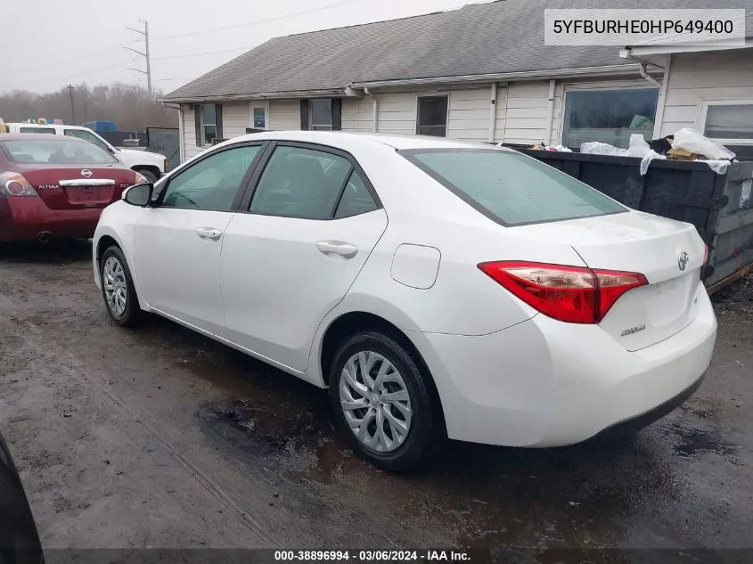 2017 Toyota Corolla Le VIN: 5YFBURHE0HP649400 Lot: 38896994