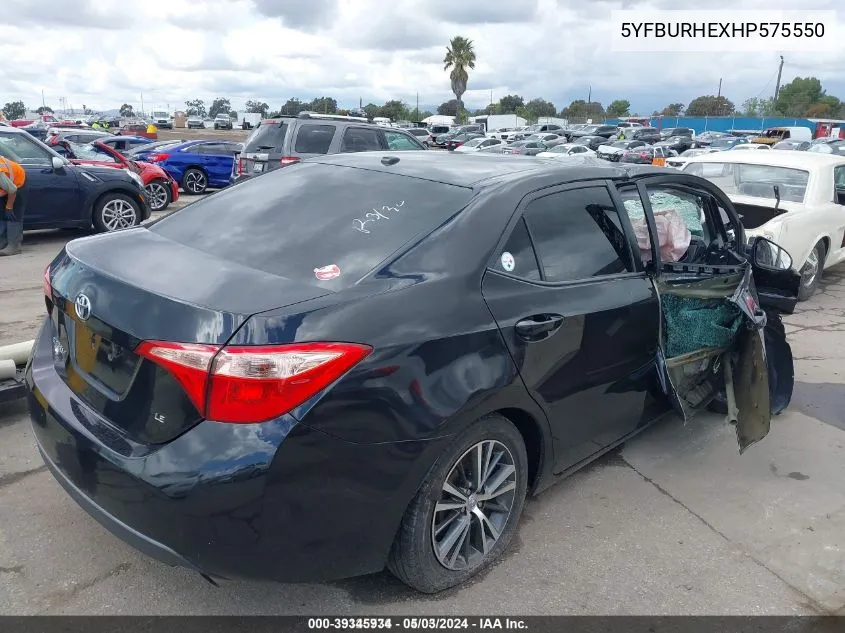 2017 Toyota Corolla Le VIN: 5YFBURHEXHP575550 Lot: 39345934