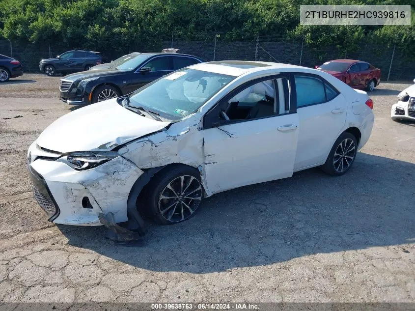 2017 Toyota Corolla Xse VIN: 2T1BURHE2HC939816 Lot: 39638763