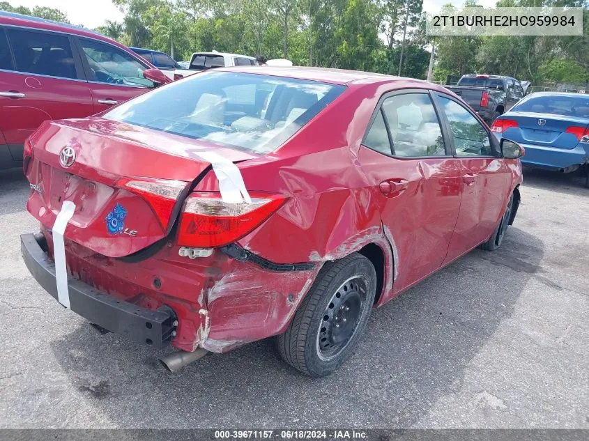 2017 Toyota Corolla Le VIN: 2T1BURHE2HC959984 Lot: 39671157