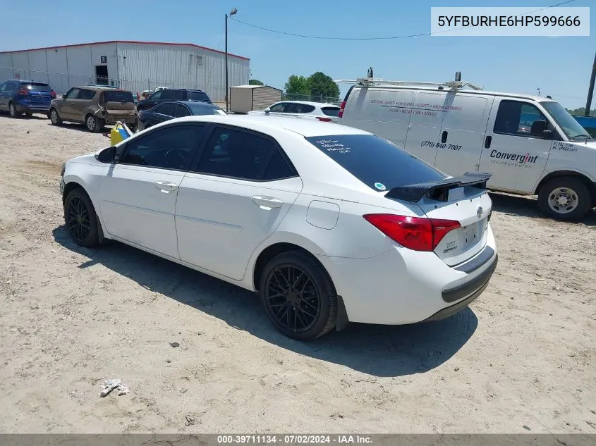 2017 Toyota Corolla Se VIN: 5YFBURHE6HP599666 Lot: 39711134