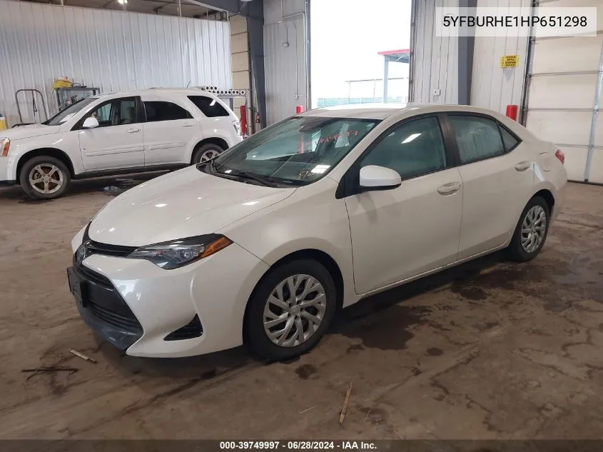 2017 Toyota Corolla Le VIN: 5YFBURHE1HP651298 Lot: 39749997