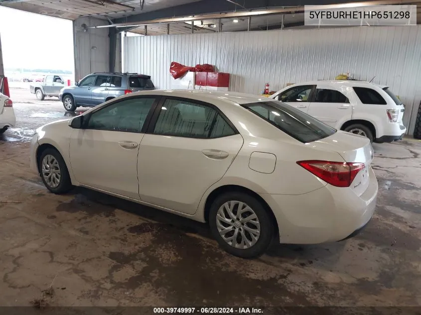 2017 Toyota Corolla Le VIN: 5YFBURHE1HP651298 Lot: 39749997