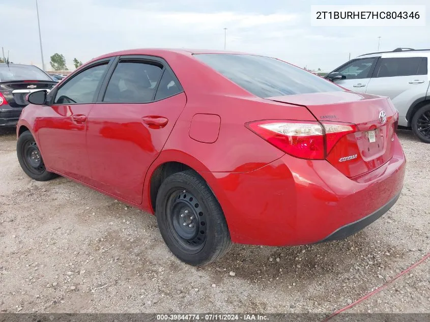 2017 Toyota Corolla Le VIN: 2T1BURHE7HC804346 Lot: 39844774