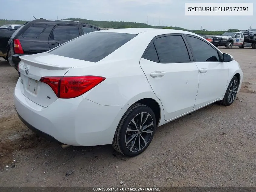 2017 Toyota Corolla Se VIN: 5YFBURHE4HP577391 Lot: 39853751