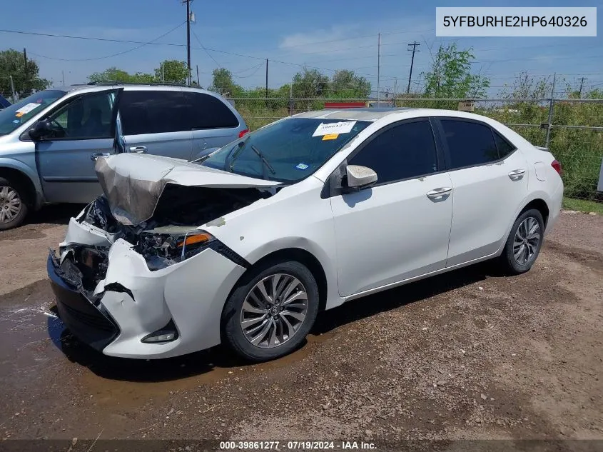 2017 Toyota Corolla Xle VIN: 5YFBURHE2HP640326 Lot: 39861277