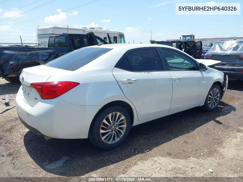 2017 Toyota Corolla Xle VIN: 5YFBURHE2HP640326 Lot: 39861277