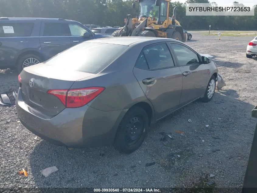 2017 Toyota Corolla Le VIN: 5YFBURHE5HP723653 Lot: 39930540