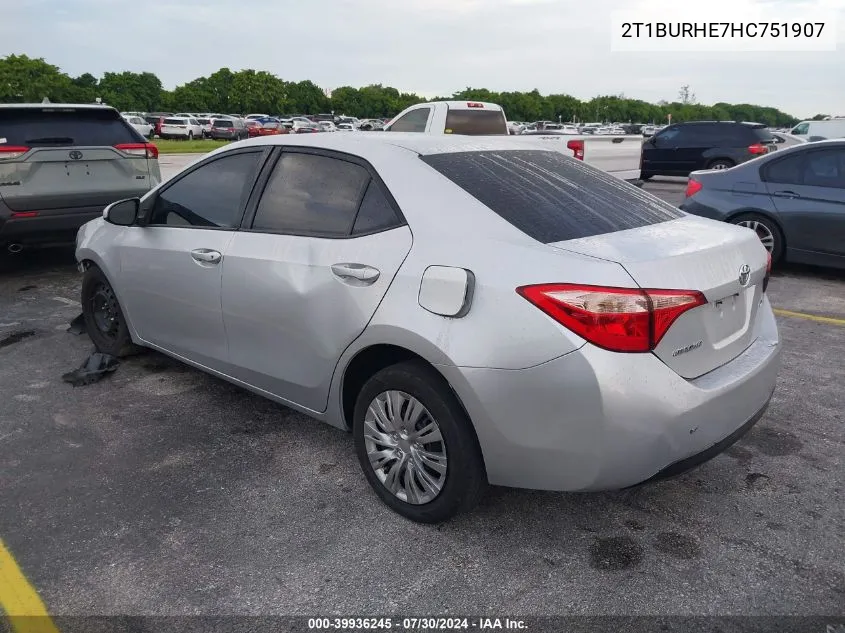 2017 Toyota Corolla Le VIN: 2T1BURHE7HC751907 Lot: 39936245