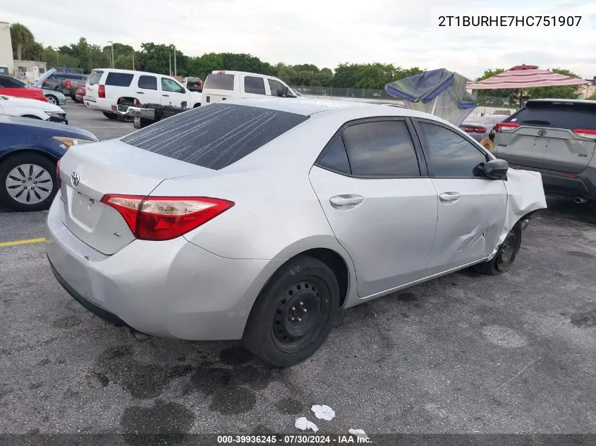 2017 Toyota Corolla Le VIN: 2T1BURHE7HC751907 Lot: 39936245