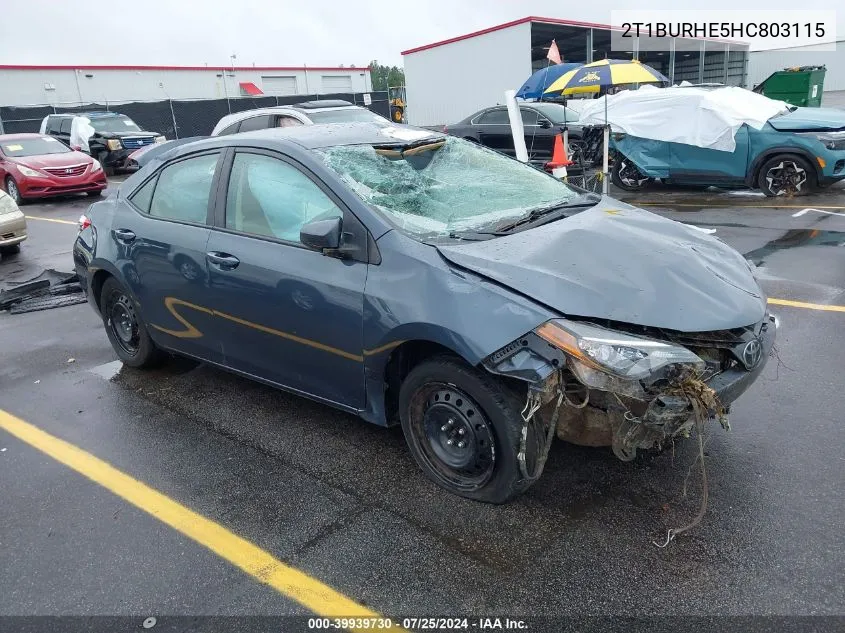 2017 Toyota Corolla Le VIN: 2T1BURHE5HC803115 Lot: 39939730