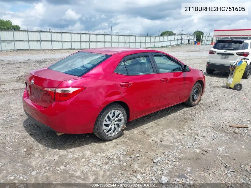 2T1BURHE2HC751605 2017 Toyota Corolla Le