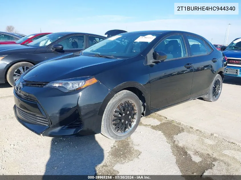 2017 Toyota Corolla Le VIN: 2T1BURHE4HC944340 Lot: 39967214