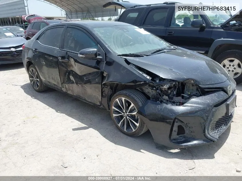 2017 Toyota Corolla Se VIN: 5YFBURHE7HP683415 Lot: 39988927