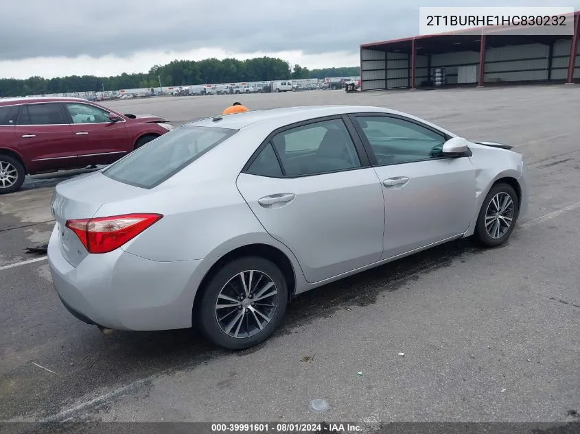 2017 Toyota Corolla Le VIN: 2T1BURHE1HC830232 Lot: 39991601