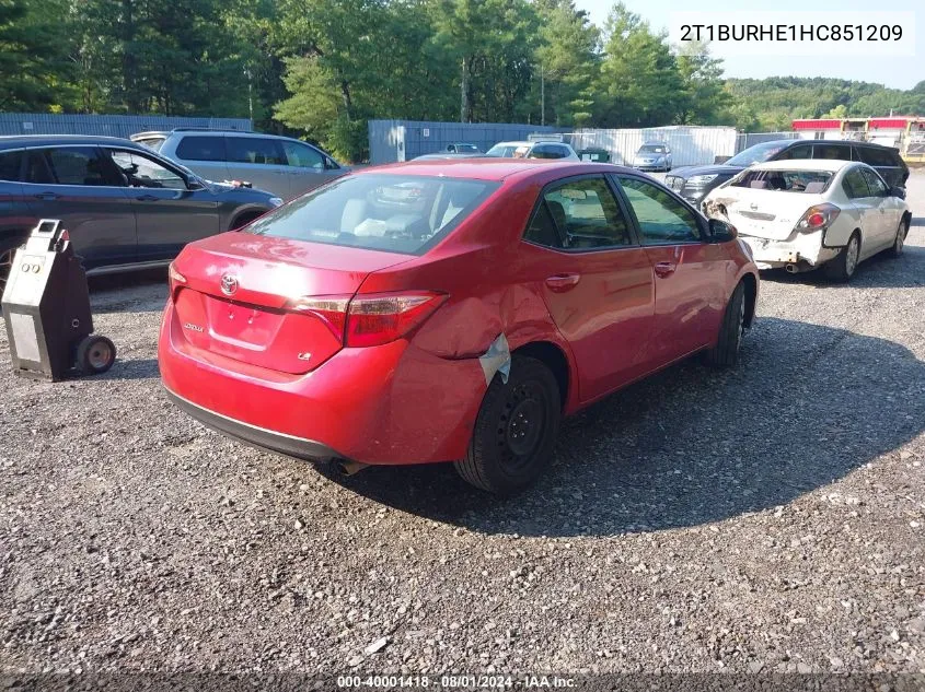 2017 Toyota Corolla Le VIN: 2T1BURHE1HC851209 Lot: 40001418