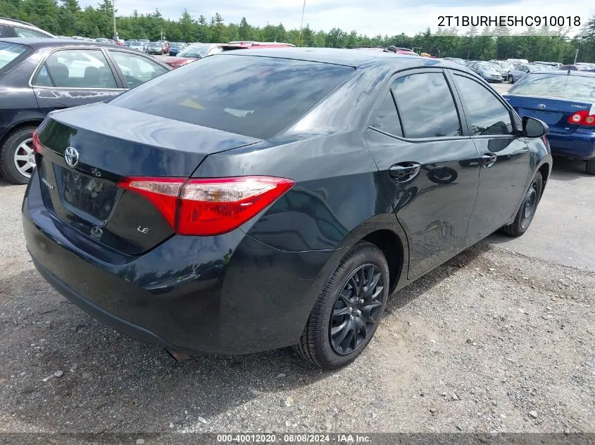 2017 Toyota Corolla Le VIN: 2T1BURHE5HC910018 Lot: 40012020