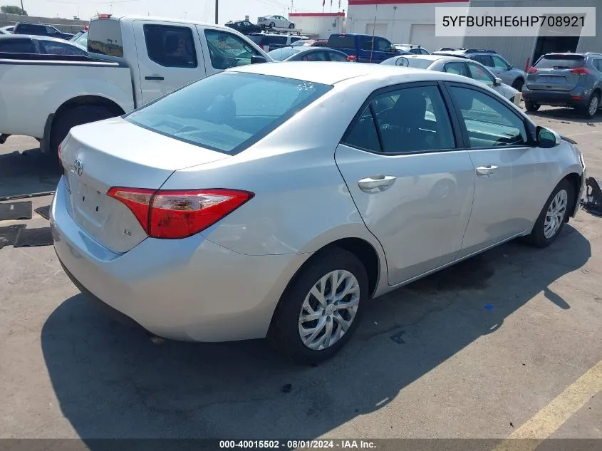 2017 Toyota Corolla Le VIN: 5YFBURHE6HP708921 Lot: 40015502