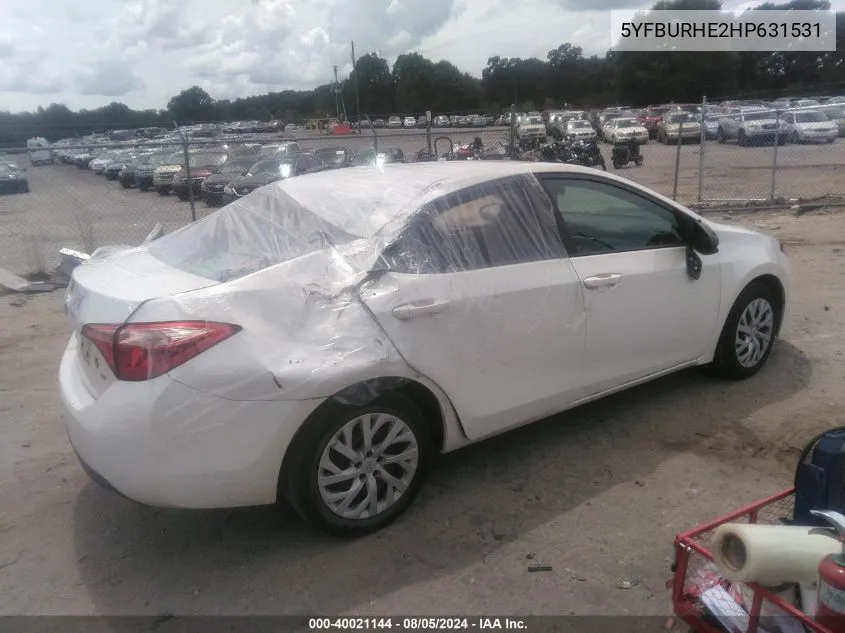 2017 Toyota Corolla Le VIN: 5YFBURHE2HP631531 Lot: 40021144