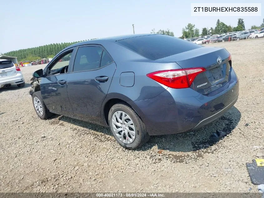 2017 Toyota Corolla Le VIN: 2T1BURHEXHC835588 Lot: 40021173