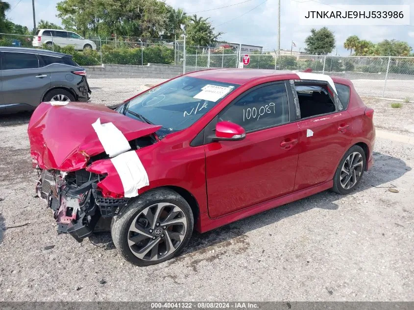 2017 Toyota Corolla Im VIN: JTNKARJE9HJ533986 Lot: 40041322