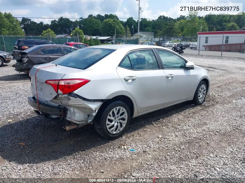 2017 Toyota Corolla Le VIN: 2T1BURHE7HC839775 Lot: 40041513