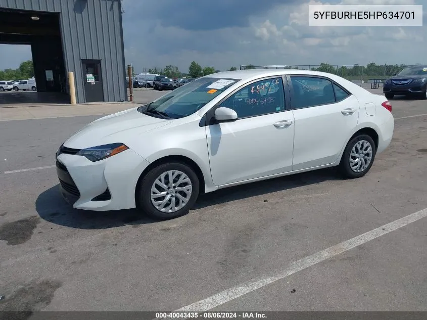 2017 Toyota Corolla Le VIN: 5YFBURHE5HP634701 Lot: 40043435